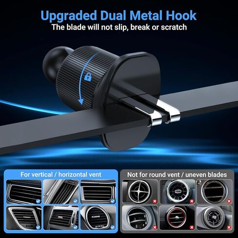 This Hill 15W Fast Magnetic Car Phone Mount - 2-in-1 Dashboard/Air Vent Mount with 360° Rotation & Secure Double Hook Clip, Includes QC 3.0 Adapter, Compatible with MagSafe Case,iPhone,Samsung,Google in Kuwait