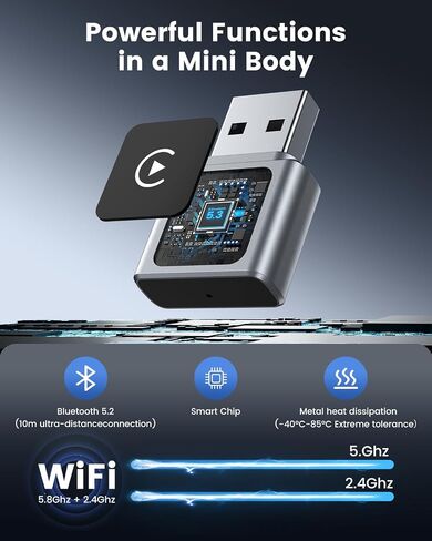 محول CarPlay اللاسلكي لـ Apple iPhone ، يحولون سلكية إلى مجموعة Carplay Mini WiRely مع محول USB-C إلى USB-A للسيارات من 2016 و IOS 10+ (Silver) in Saudi Arabia