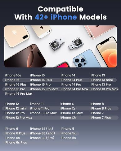 محول CarPlay اللاسلكي لـ Apple iPhone ، يحولون سلكية إلى مجموعة Carplay Mini WiRely مع محول USB-C إلى USB-A للسيارات من 2016 و IOS 10+ (Silver) in Saudi Arabia