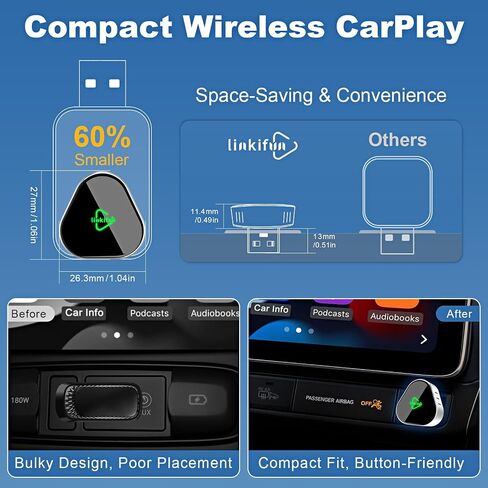 2 في 1 محول Mini Wireless Carplay ، متوافق مع Apple iPhone iOS 10+ Android 11+ ، Plug & Play ، تصميم مضغوط لـ iPhone & Android مع منفذ USB-A/Type-C in Kuwait