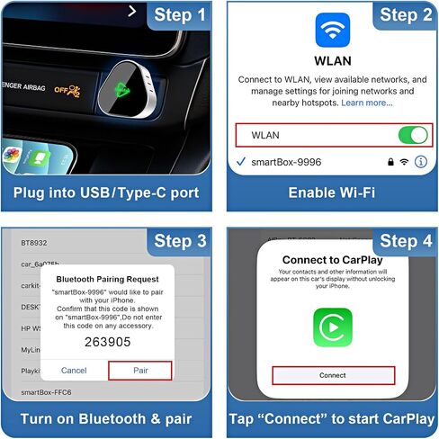 2 في 1 محول Mini Wireless Carplay ، متوافق مع Apple iPhone iOS 10+ Android 11+ ، Plug & Play ، تصميم مضغوط لـ iPhone & Android مع منفذ USB-A/Type-C in Kuwait