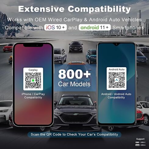 2 في 1 محول Mini Wireless Carplay ، متوافق مع Apple iPhone iOS 10+ Android 11+ ، Plug & Play ، تصميم مضغوط لـ iPhone & Android مع منفذ USB-A/Type-C in Kuwait