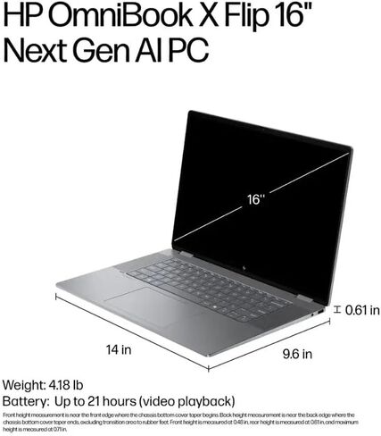 HP OmniBook X Flip 2in1 Copilot+ Laptop, 16" 2K Touchscreen, AMD Ryzen AI 5 >i7-1355U, 16GB LPDDR5x RAM 1TB SSD, Backlit KB, Up to 21 Hrs Batterylife, Windows11 +BWE Accessories,Successor to Envy x360 in Saudi Arabia