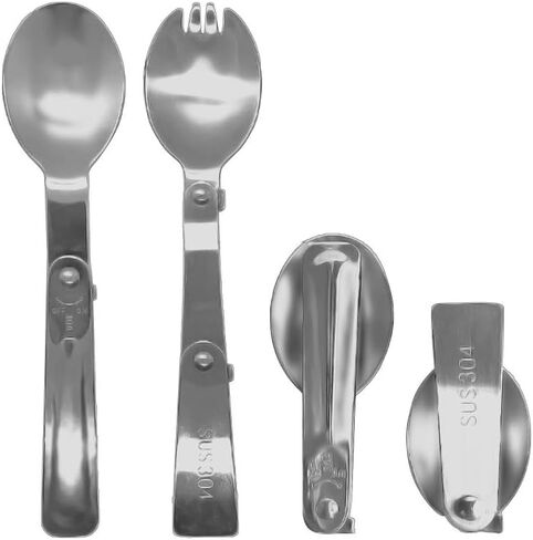 2pcs sporks قابلة للطي و 2pcs ملاعق قابلة للطي ، أواني طي من الفولاذ المقاوم للصدأ المحمولة - أدوات المائدة المدمجة للتخييم في صندوق الغداء ، والمشي لمسافات طويلة ، والنزهة in Kuwait