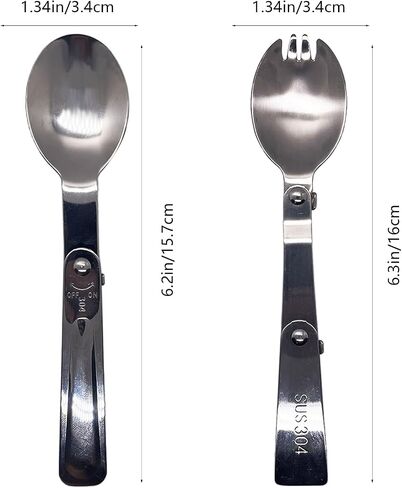 2pcs sporks قابلة للطي و 2pcs ملاعق قابلة للطي ، أواني طي من الفولاذ المقاوم للصدأ المحمولة - أدوات المائدة المدمجة للتخييم في صندوق الغداء ، والمشي لمسافات طويلة ، والنزهة in Kuwait