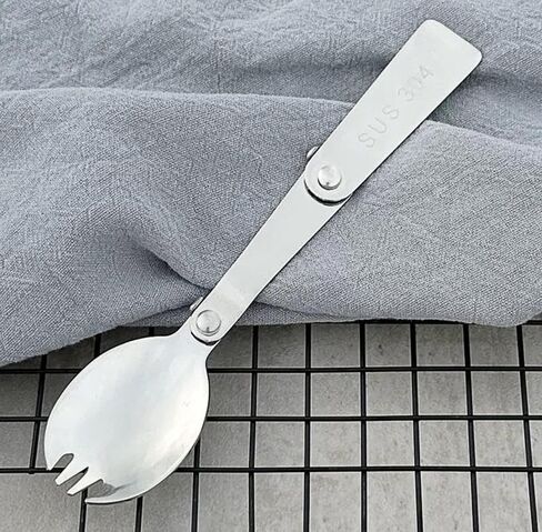 2pcs sporks قابلة للطي و 2pcs ملاعق قابلة للطي ، أواني طي من الفولاذ المقاوم للصدأ المحمولة - أدوات المائدة المدمجة للتخييم في صندوق الغداء ، والمشي لمسافات طويلة ، والنزهة in Kuwait