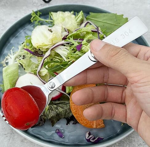 2pcs sporks قابلة للطي و 2pcs ملاعق قابلة للطي ، أواني طي من الفولاذ المقاوم للصدأ المحمولة - أدوات المائدة المدمجة للتخييم في صندوق الغداء ، والمشي لمسافات طويلة ، والنزهة in Kuwait