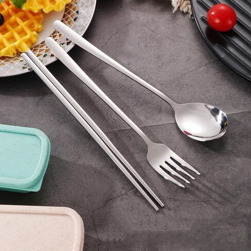 أواني سفر محمولة مع حالة ، 18/8 من الفولاذ المقاوم للصدأ 5pcs مجموعة أدوات المائدة المعسكرات المحمولة معاد إعادة استخدام أدوات الفضة in Saudi Arabia