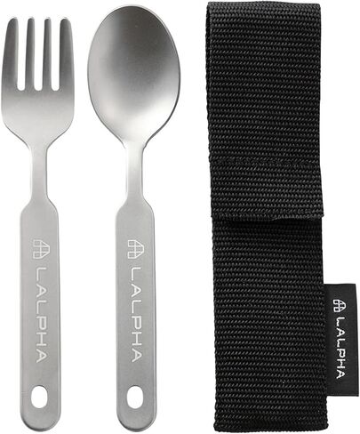 LALPHA Ultra-Lightweight Titanium Cutlery Set - Made in Tsubame-Sanjo, Includes Spoon and Fork with Storage Case for Backpacking in Saudi Arabia
