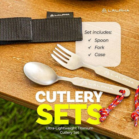 LALPHA Ultra-Lightweight Titanium Cutlery Set - Made in Tsubame-Sanjo, Includes Spoon and Fork with Storage Case for Backpacking in Saudi Arabia