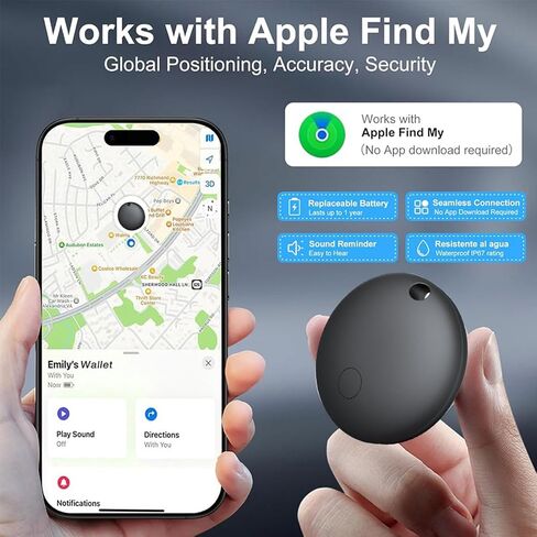 Pet Trackers, Item Locator Tags Works with Apple Find My (iOS Only) Mini GPS Tracker for Car, No Subscription, Item Finder for Key Luggage Backpack Pet Bike (Black-2pcs) in Saudi Arabia