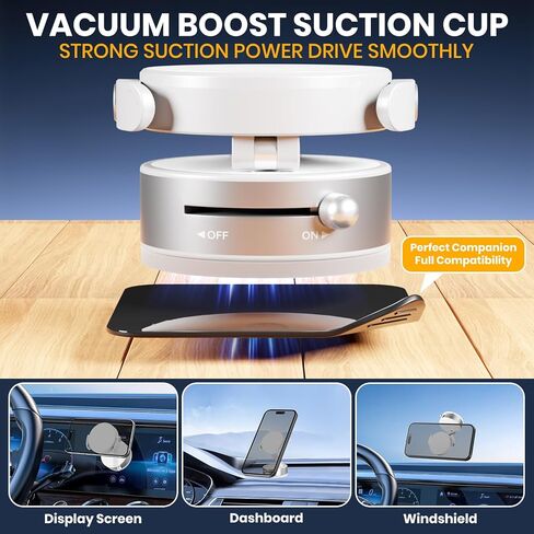 Upgraded 360° Vacuum Magnetic Phone Holder with Clamp,Vacuum Suction Magnetic Phone Mount with Clamp Foldable Cell Holder for Car/Gym/Mirror/Smooth Surface, Compatible with Magsafe iPhone (black 1pcs) in Kuwait