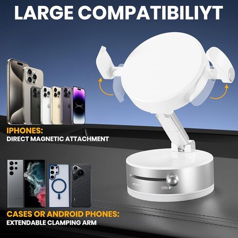 Upgraded 360° Vacuum Magnetic Phone Holder with Clamp,Vacuum Suction Magnetic Phone Mount with Clamp Foldable Cell Holder for Car/Gym/Mirror/Smooth Surface, Compatible with Magsafe iPhone (black 1pcs) in Kuwait