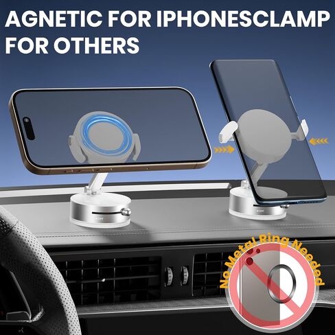 Upgraded 360° Vacuum Magnetic Phone Holder with Clamp,Vacuum Suction Magnetic Phone Mount with Clamp Foldable Cell Holder for Car/Gym/Mirror/Smooth Surface, Compatible with Magsafe iPhone (black 1pcs) in Kuwait