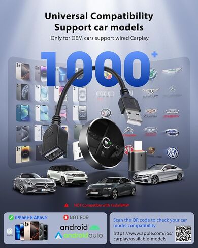 2025 محول CarPlay اللاسلكي لـ iPhone ، يحول المصنع السلكي إلى Dongle اللاسلكية للسيارات من 2016 و iOS 10+ ، والتوصيل والتشغيل ، لا يوجد زمن انتقال in Saudi Arabia