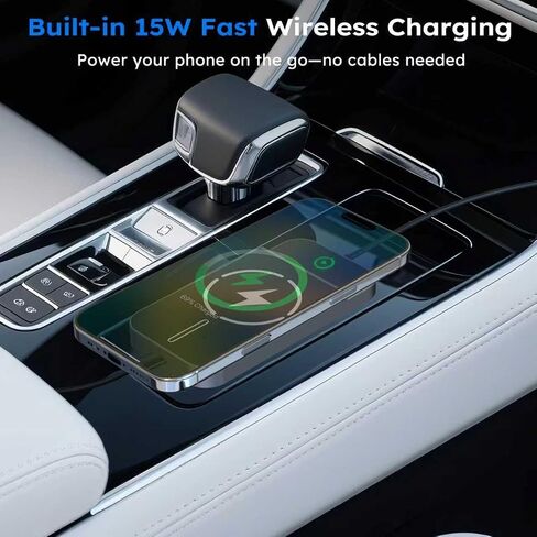 محول CarPlay اللاسلكي مع شحن لاسلكي سريع 15 واط-سلكية إلى محول Carplay اللاسلكي ، 2025 تم تحديثها لـ iPhone & Android ، Plug & Play ، زمن انتقال منخفض للغاية ، 3x Fast Auto-Connect in Saudi Arabia