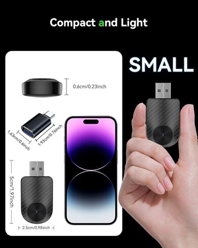 2-in-1 Apple Carplay & Android Auto Wireless Adapter-2025 Mini Dongle مع USB-C ، فإن المكونات والتشغيل بسلاسة يحول المصنع السلكية إلى اللاسلكي ، لا يوجد أي تأخير للسيارات 2016+ in Kuwait