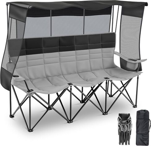 3 Person Camping Chair with Canopy Shade Fully Padded Folding Outdoor Oversized Camping Sofa for 2-3 Person, Heavy Duty Couch with Cup Holder and Carry Bag for Lawn Camp Fall Outdoor Activities in Kuwait
