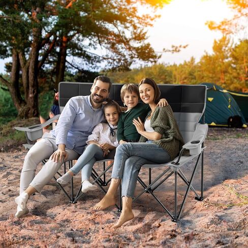 3 Person Camping Chair with Canopy Shade Fully Padded Folding Outdoor Oversized Camping Sofa for 2-3 Person, Heavy Duty Couch with Cup Holder and Carry Bag for Lawn Camp Fall Outdoor Activities in Saudi Arabia