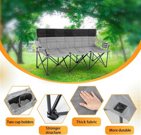 3 Person Camping Chair with Canopy Shade Fully Padded Folding Outdoor Oversized Camping Sofa for 2-3 Person, Heavy Duty Couch with Cup Holder and Carry Bag for Lawn Camp Fall Outdoor Activities in Saudi Arabia