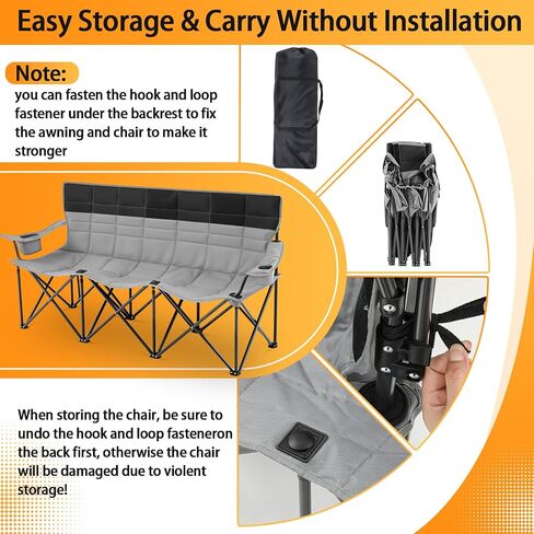 3 Person Camping Chair with Canopy Shade Fully Padded Folding Outdoor Oversized Camping Sofa for 2-3 Person, Heavy Duty Couch with Cup Holder and Carry Bag for Lawn Camp Fall Outdoor Activities in Saudi Arabia