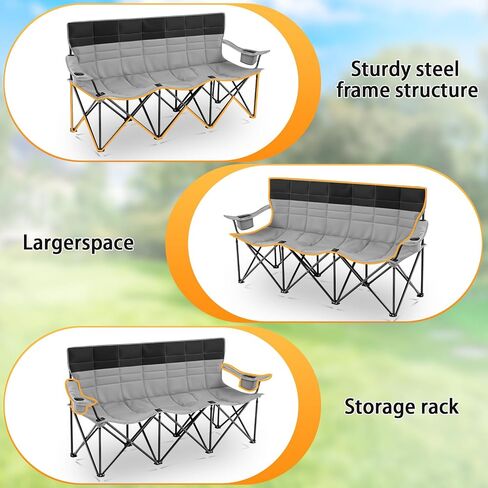 3 Person Camping Chair with Canopy Shade Fully Padded Folding Outdoor Oversized Camping Sofa for 2-3 Person, Heavy Duty Couch with Cup Holder and Carry Bag for Lawn Camp Fall Outdoor Activities in Saudi Arabia