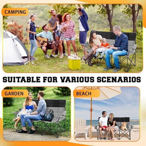 3 Person Camping Chair with Canopy Shade Fully Padded Folding Outdoor Oversized Camping Sofa for 2-3 Person, Heavy Duty Couch with Cup Holder and Carry Bag for Lawn Camp Fall Outdoor Activities in Saudi Arabia