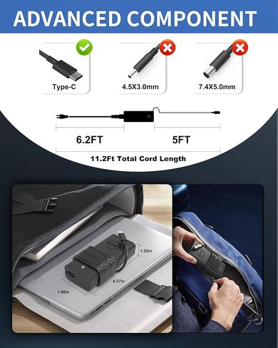 65W USB C AC AC ACTAPTER ADPTOP Charger متوافق مع Dell Latitude 3450 552. in Kuwait