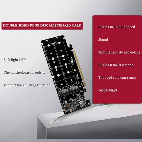 PH44Pro مزدوجة على الوجهين 4 * M.2 M-Key NVME إلى PCIE X16 SPLITTER CARD 4 * 32GBPS 2U RAID ARRAY ARRAY ADAPTIN in Saudi Arabia