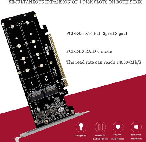 PH44Pro مزدوجة على الوجهين 4 * M.2 M-Key NVME إلى PCIE X16 SPLITTER CARD 4 * 32GBPS 2U RAID ARRAY ARRAY ADAPTIN in Saudi Arabia