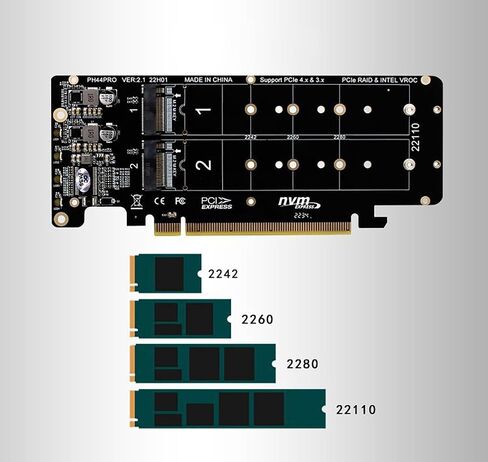 PH44Pro مزدوجة على الوجهين 4 * M.2 M-Key NVME إلى PCIE X16 SPLITTER CARD 4 * 32GBPS 2U RAID ARRAY ARRAY ADAPTIN in Saudi Arabia