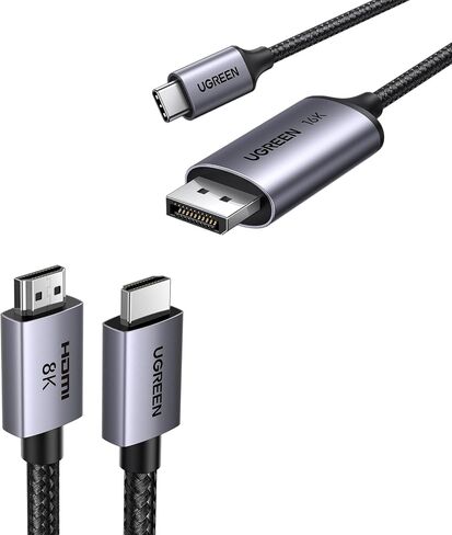 UGREEN USB C to DisplayPort 2.1 Cable 40Gbps 16K@30Hz 8K@120Hz Thunderbolt 4/3 to DisplayPort Cord Bundle with 8K HDMI 2.1 Cable 48Gbps 6.6FT, Certified Ultra High Speed HDMI Cord Aluminum, 4K@240Hz in Saudi Arabia