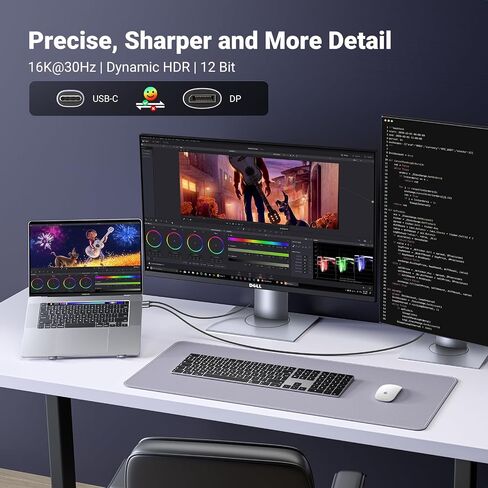 UGREEN USB C to DisplayPort 2.1 Cable 40Gbps 16K@30Hz 8K@120Hz Thunderbolt 4/3 to DisplayPort Cord Bundle with 8K HDMI 2.1 Cable 48Gbps 6.6FT, Certified Ultra High Speed HDMI Cord Aluminum, 4K@240Hz in Saudi Arabia