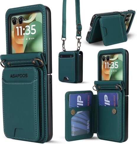 ASAPDOS for Motorola Razr 2025/2024 Wallet Case - 5 Card Slots RFID Blocking | Detachable Crossbody Strap & Wristlet | Snap Magnetic Cover | Shockproof PU Leather Blue Green in Saudi Arabia