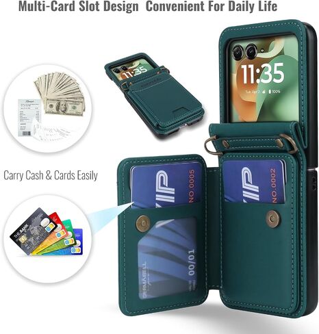 ASAPDOS for Motorola Razr 2025/2024 Wallet Case - 5 Card Slots RFID Blocking | Detachable Crossbody Strap & Wristlet | Snap Magnetic Cover | Shockproof PU Leather Blue Green in Saudi Arabia