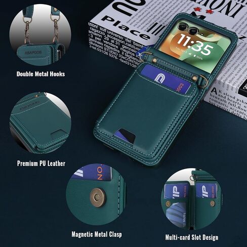 ASAPDOS for Motorola Razr 2025/2024 Wallet Case - 5 Card Slots RFID Blocking | Detachable Crossbody Strap & Wristlet | Snap Magnetic Cover | Shockproof PU Leather Blue Green in Saudi Arabia
