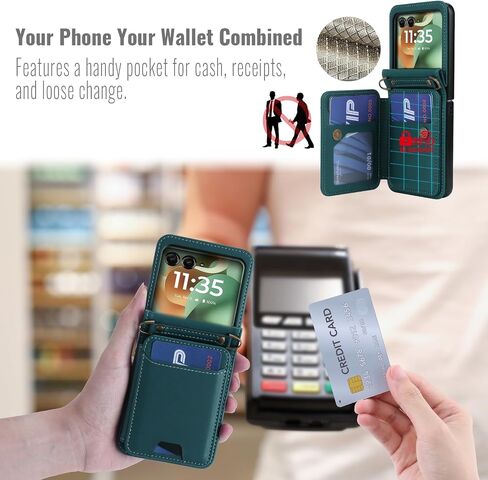ASAPDOS for Motorola Razr 2025/2024 Wallet Case - 5 Card Slots RFID Blocking | Detachable Crossbody Strap & Wristlet | Snap Magnetic Cover | Shockproof PU Leather Blue Green in Saudi Arabia