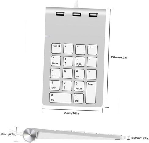 Homsfou Zinc Alloy USB Numeric Keypad 18 Keys Compact Numpad Hub لجهاز الكمبيوتر المحمول وأجهزة الكمبيوتر المكتبية تصميم الفضة للمحاسبة المالية ودخول البيانات in Kuwait