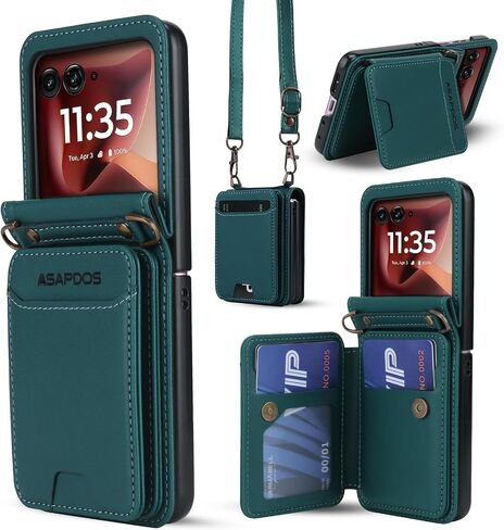 ASAPDOS for Motorola Razr 2025/2024 Wallet Case - 5 Card Slots RFID Blocking | Detachable Crossbody Strap & Wristlet | Snap Magnetic Cover | Shockproof PU Leather Blue Green in Saudi Arabia