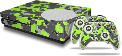 Decal Vinyl Skin Wrap Compatible with Xbox One S Console and Controllers - WraptorCamo Old School Camouflage Camo Lime Green in Saudi Arabia