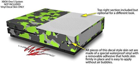 Decal Vinyl Skin Wrap Compatible with Xbox One S Console and Controllers - WraptorCamo Old School Camouflage Camo Lime Green in Saudi Arabia