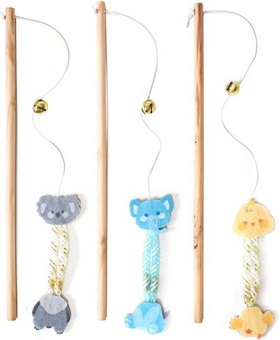 IUHKBH Cat Wands, 3 PCS Interactive Cat Teaser Wands with Bell Wood Cat Toy Wands for Cat and Kitten in Kuwait