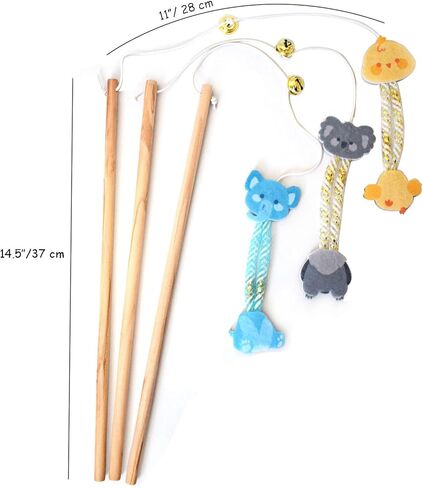 IUHKBH Cat Wands, 3 PCS Interactive Cat Teaser Wands with Bell Wood Cat Toy Wands for Cat and Kitten in Kuwait