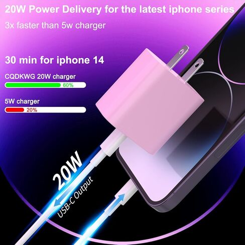 USB C Charger [MFi Certified] iPhone Charger Fast Charging 3Pack 20W Type C Wall Charger Block with 6FT USB C to Lightning Cable Compatible with for iPhone 14Pro/13 Pro/12 Pro Max/11/XS Max/XS/XR/X/8 in Saudi Arabia