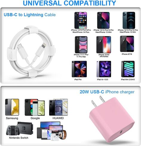 USB C Charger [MFi Certified] iPhone Charger Fast Charging 3Pack 20W Type C Wall Charger Block with 6FT USB C to Lightning Cable Compatible with for iPhone 14Pro/13 Pro/12 Pro Max/11/XS Max/XS/XR/X/8 in Saudi Arabia