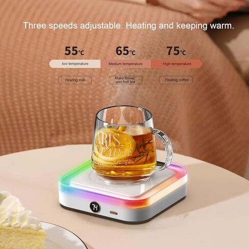 Coffee Mug Warmer, 3 Temperature Settings Cordless USB Rechargable Smart Cup Warmer with Lights Universal Portable Electric Beverage Heating Plate for Milk Tea Hot Chocolate in Saudi Arabia