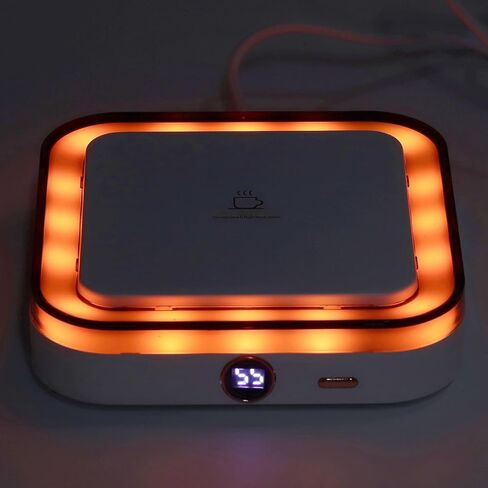 Coffee Mug Warmer, 3 Temperature Settings Cordless USB Rechargable Smart Cup Warmer with Lights Universal Portable Electric Beverage Heating Plate for Milk Tea Hot Chocolate in Saudi Arabia
