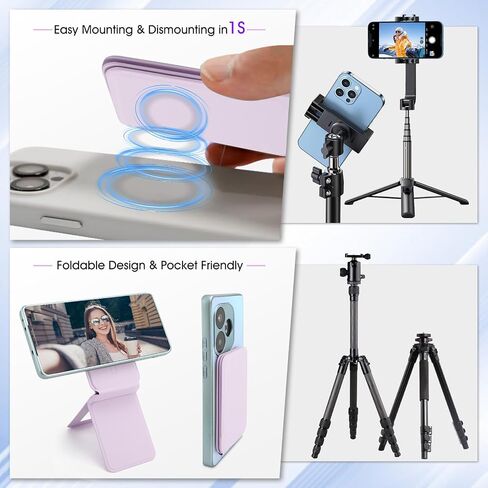 Phone Stand, Foldable Magnetic Phone Tripod, Angle Adjustment & Strong Magnets PU Leather Phone Stand, Compatible with All Smart Phone 16/15/14/13/12 (Black) in Saudi Arabia