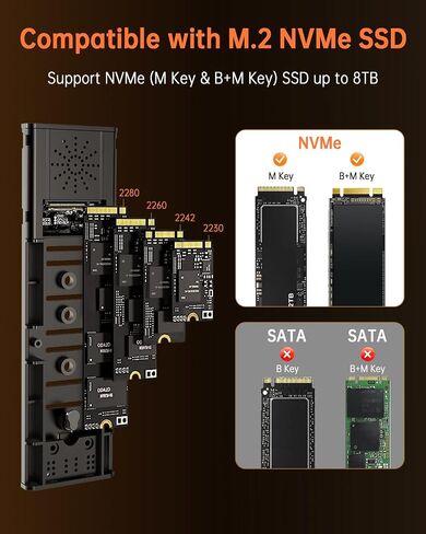Red M.2 NVMe SSD Enclosure Adapter Tool-Free, 10Gbps USB 3.2 Gen 2 USB C External, M.2 NVMe to USB Reader, Support UASP Trim for NVME M and (B+M) Keys and Size 2230/2242 /2260/2280 SSDs(up to 8TB) in Kuwait