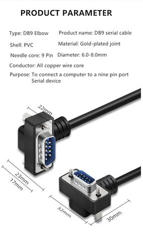 عام DB9 RS232 كابل المنفذ التسلسلي لأسفل الزاوية اليمنى 9 دبوس RS232 كابل اتصال منفذ COM (90 درجة مطلي بالنيكل - ذكر لذكور ، 3 أمتار) in Kuwait